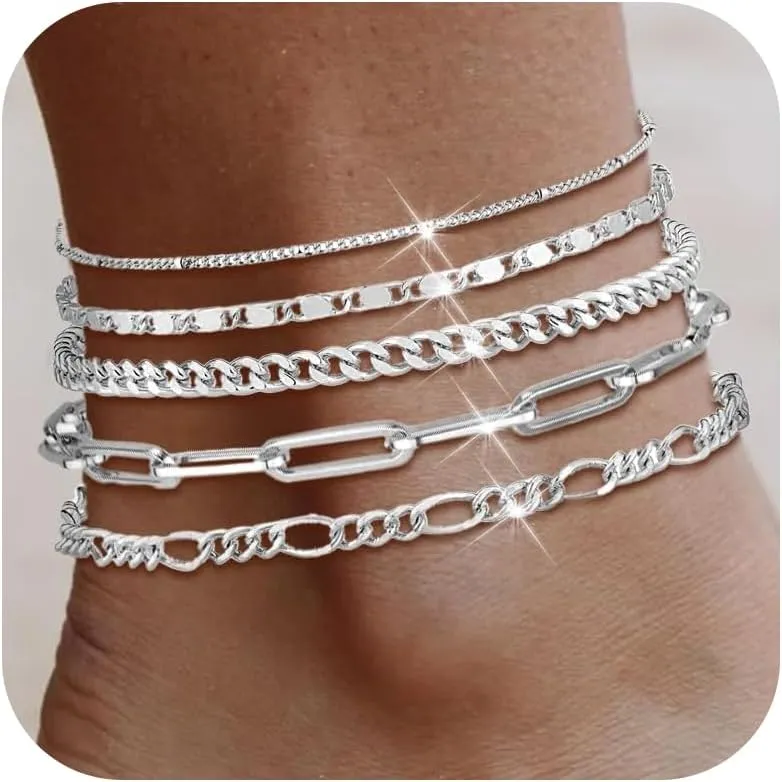 Ankle Bracelets for Women Silver Anklets Summer Beach Vacation Outfits Cuba Paperclip Anklet Dainty Link Chain Ankles Foot Jewelry