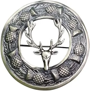 Antique Kilt Brooch for Men with Thistle Design Scottish Fly Plaid 3" (7cm) diameter