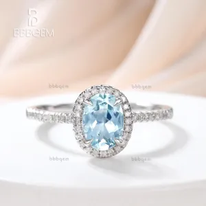Aquamarine and Moissanite Ring 14k/18k Gold Engagement Promise Ring Halo Claw Prongs