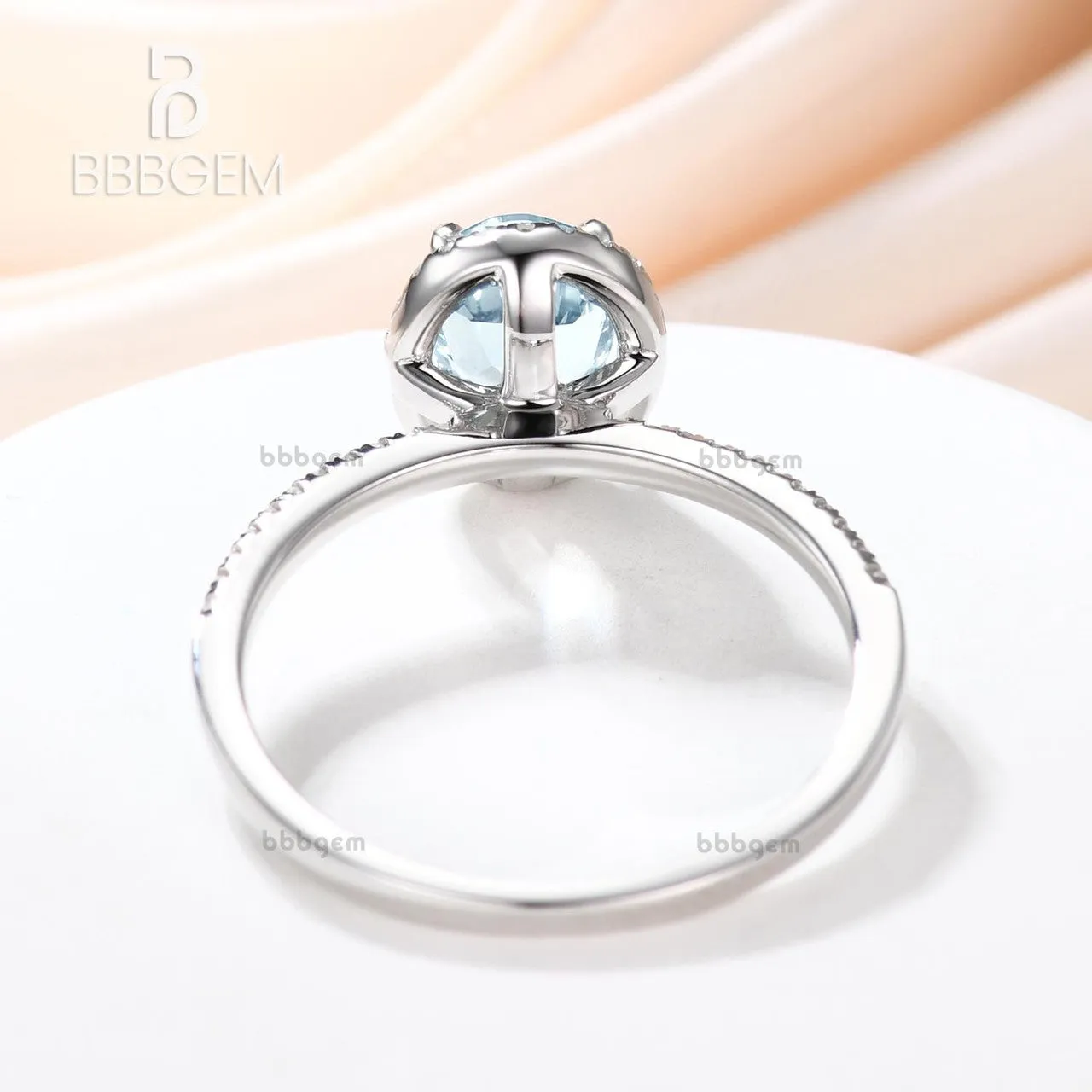 Aquamarine and Moissanite Ring 14k/18k Gold Engagement Promise Ring Halo Claw Prongs