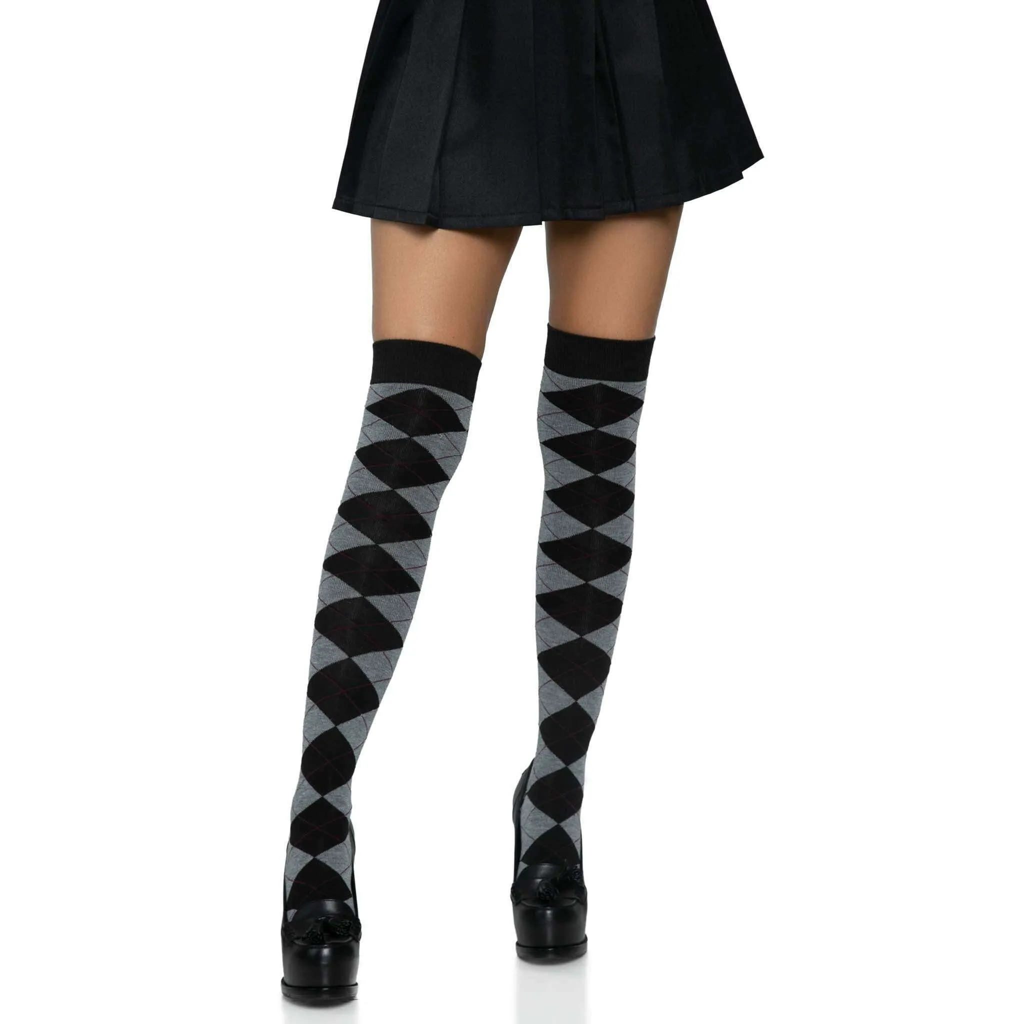 Argyle Knit Over The Knee Socks
