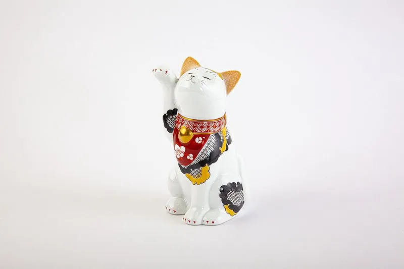 Arita Yaki(ware) Japanese Lucky Cat Figure - Camellia