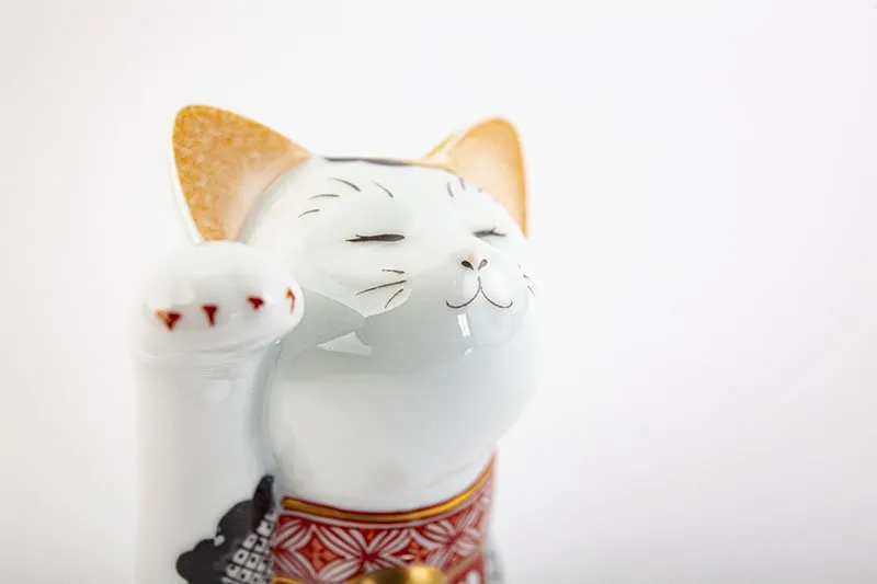 Arita Yaki(ware) Japanese Lucky Cat Figure - Camellia