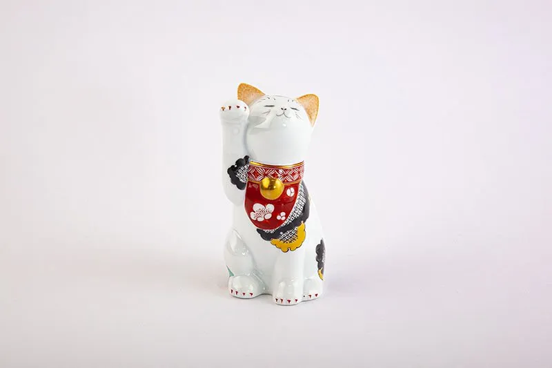 Arita Yaki(ware) Japanese Lucky Cat Figure - Camellia