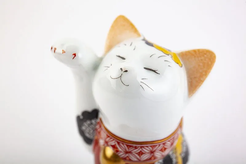 Arita Yaki(ware) Japanese Lucky Cat Figure - Camellia