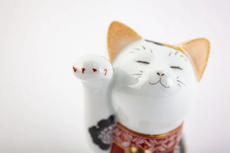 Arita Yaki(ware) Japanese Lucky Cat Figure - Camellia