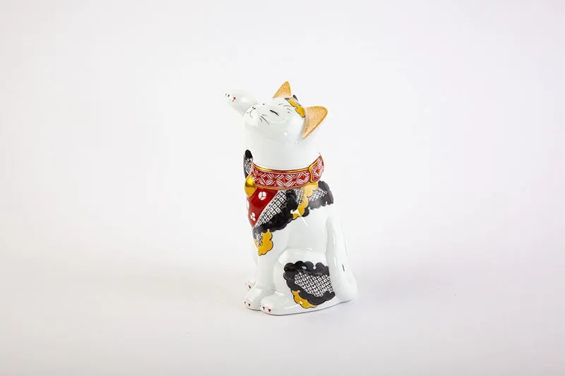Arita Yaki(ware) Japanese Lucky Cat Figure - Camellia