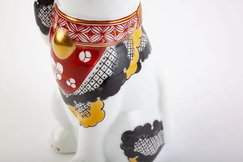 Arita Yaki(ware) Japanese Lucky Cat Figure - Camellia