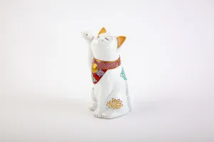 Arita Yaki(ware) Japanese Lucky Cat Figure - Chrysanthemum