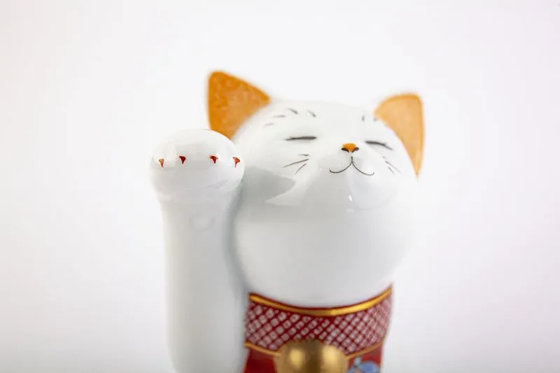 Arita Yaki(ware) Japanese Lucky Cat Figure - Chrysanthemum