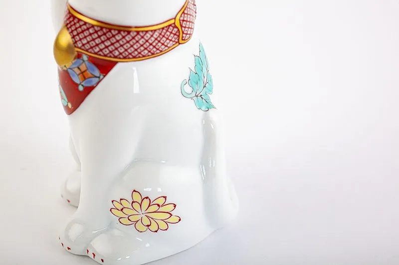 Arita Yaki(ware) Japanese Lucky Cat Figure - Chrysanthemum