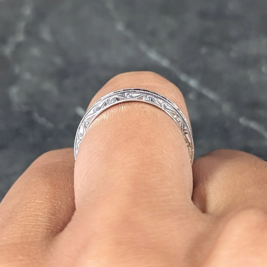 Art Deco 1.85 CTW Square Cut Ruby Platinum Scrolling Eternity Vintage Channel Band Ring