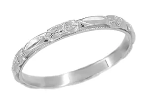 Art Deco Platinum Roses Sculptured Wedding Band