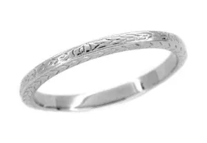 Art Deco Three Sided Wheat Engraved Wedding Ring in Platinum - 2.3mm Wide