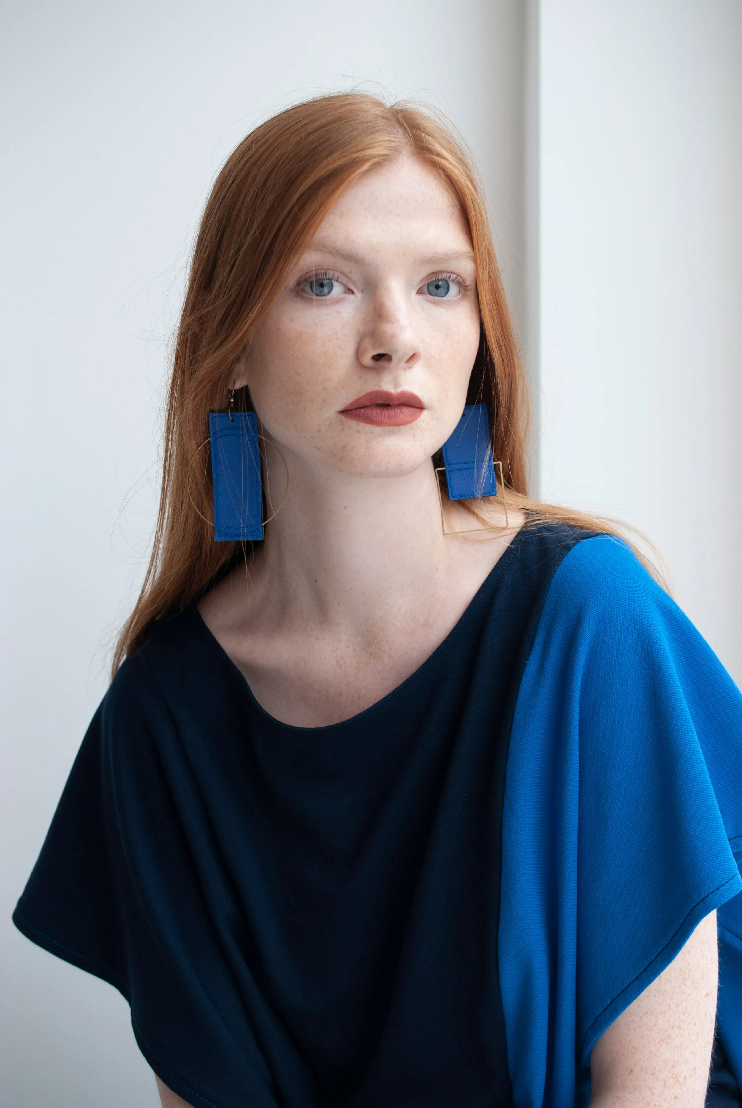 Asymmetric Leather-Brass Earrings