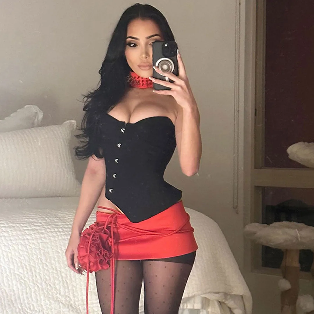 Asymmetrical One Shoulder Bustier Hook and Eye Sleeveless Corset Top