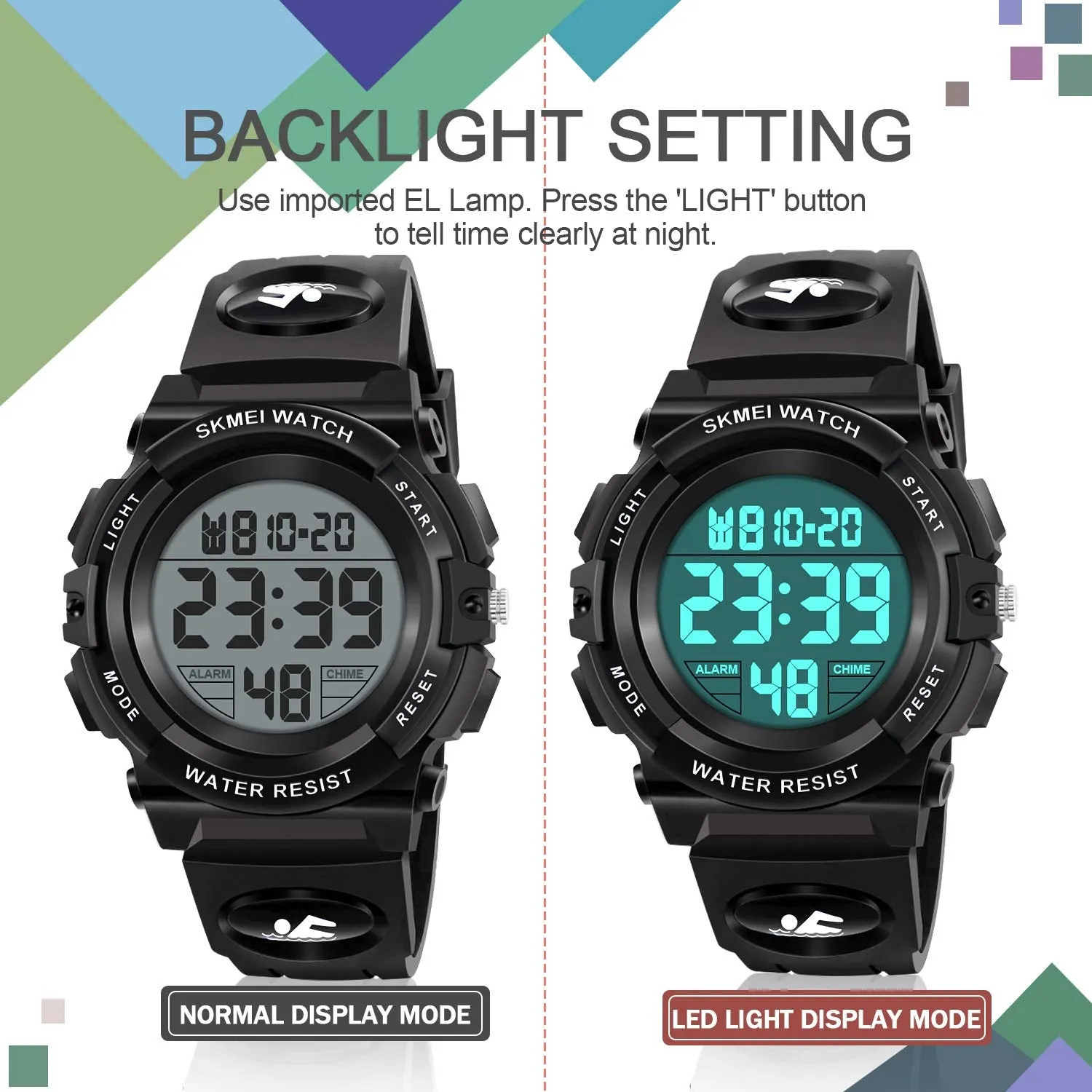 ATIMO LED 50M Waterproof Sports Digital Watch for Kids - Kids Gifts Black