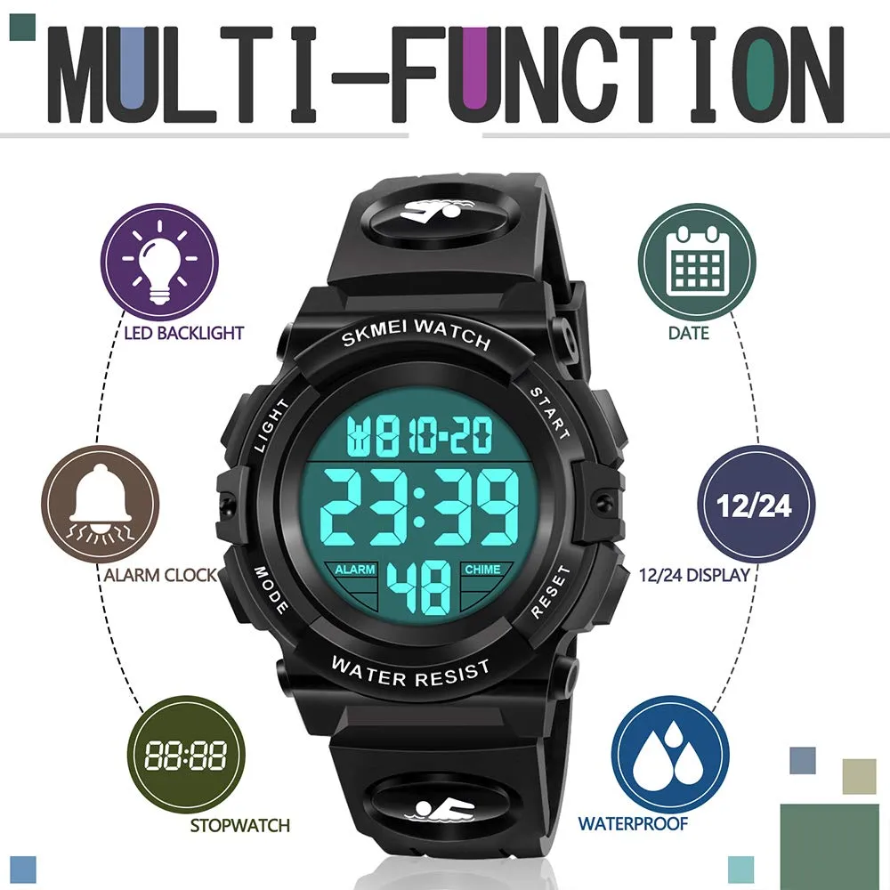 ATIMO LED 50M Waterproof Sports Digital Watch for Kids - Kids Gifts Black