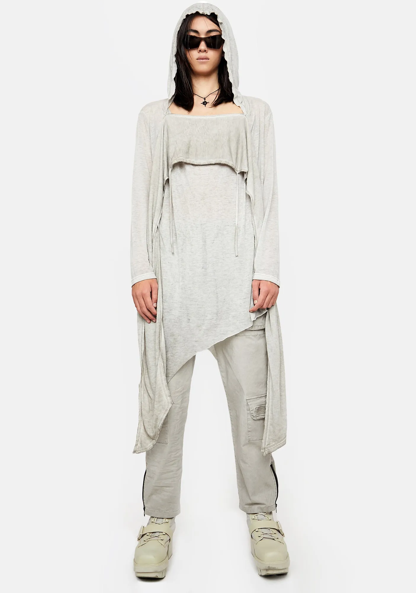 Atmosphere Unisex Hooded Asymmetrical Top With Scarf
