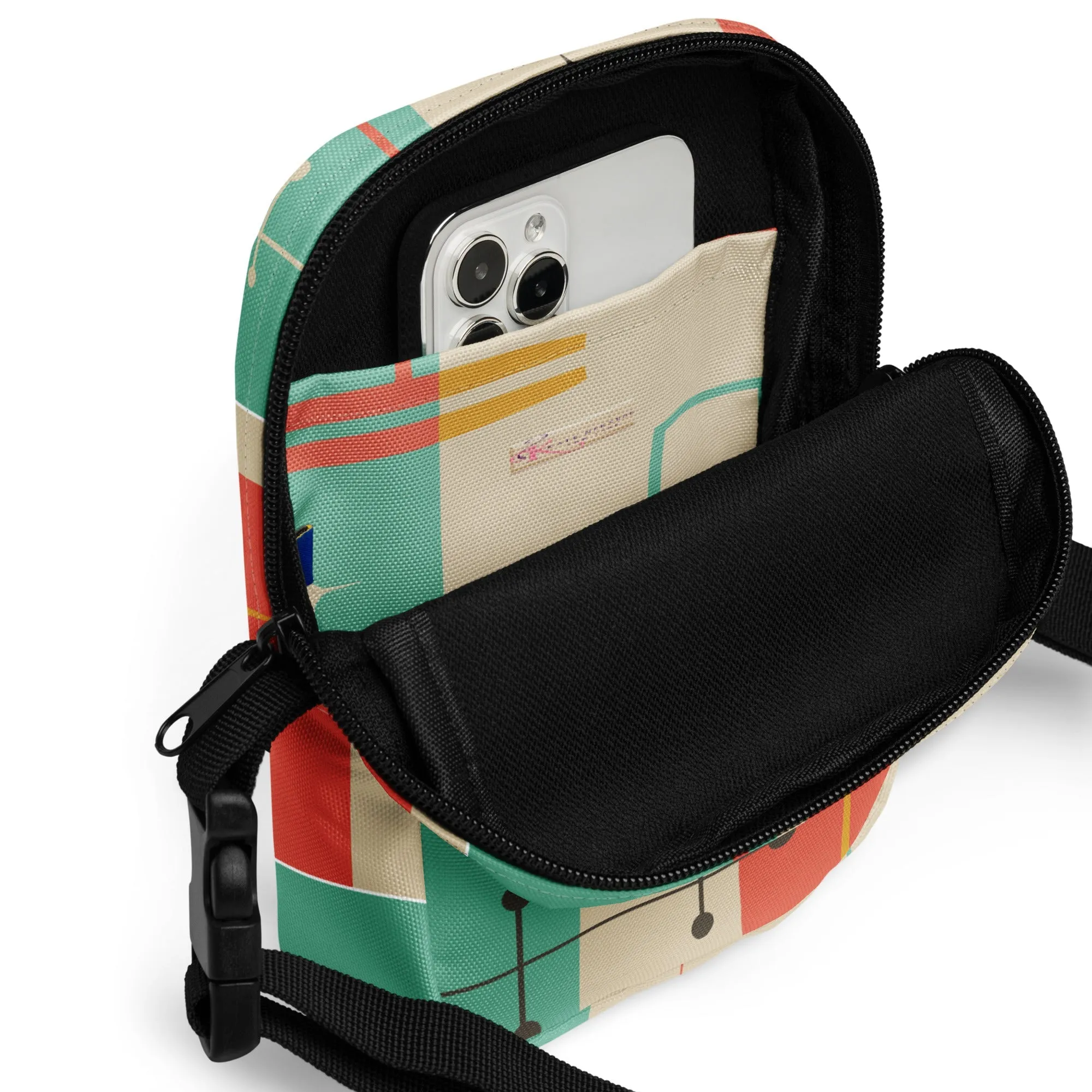 Atomic Cat Mid Century Everyday Purse, Retro 50s MCM Crossbody Sling Bag, Funky Vintage Shoulder Bag