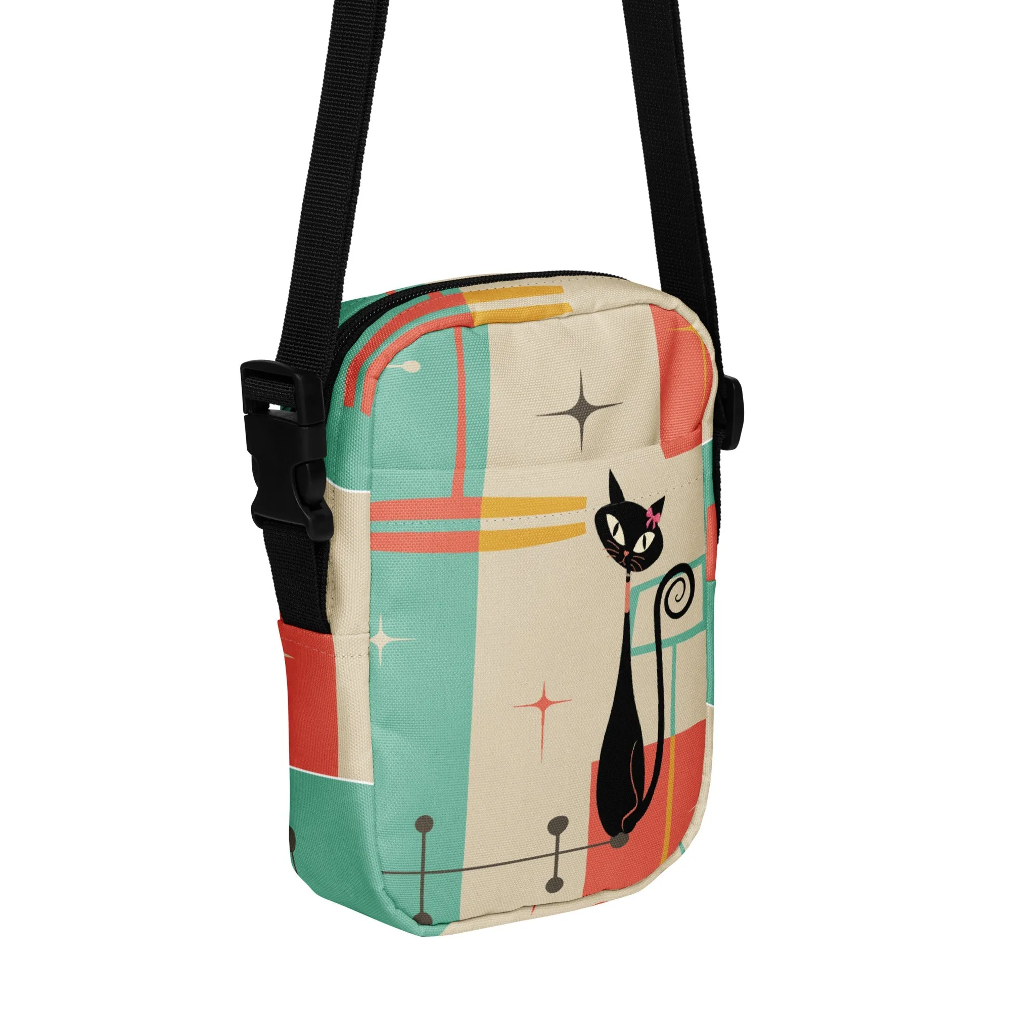 Atomic Cat Mid Century Everyday Purse, Retro 50s MCM Crossbody Sling Bag, Funky Vintage Shoulder Bag