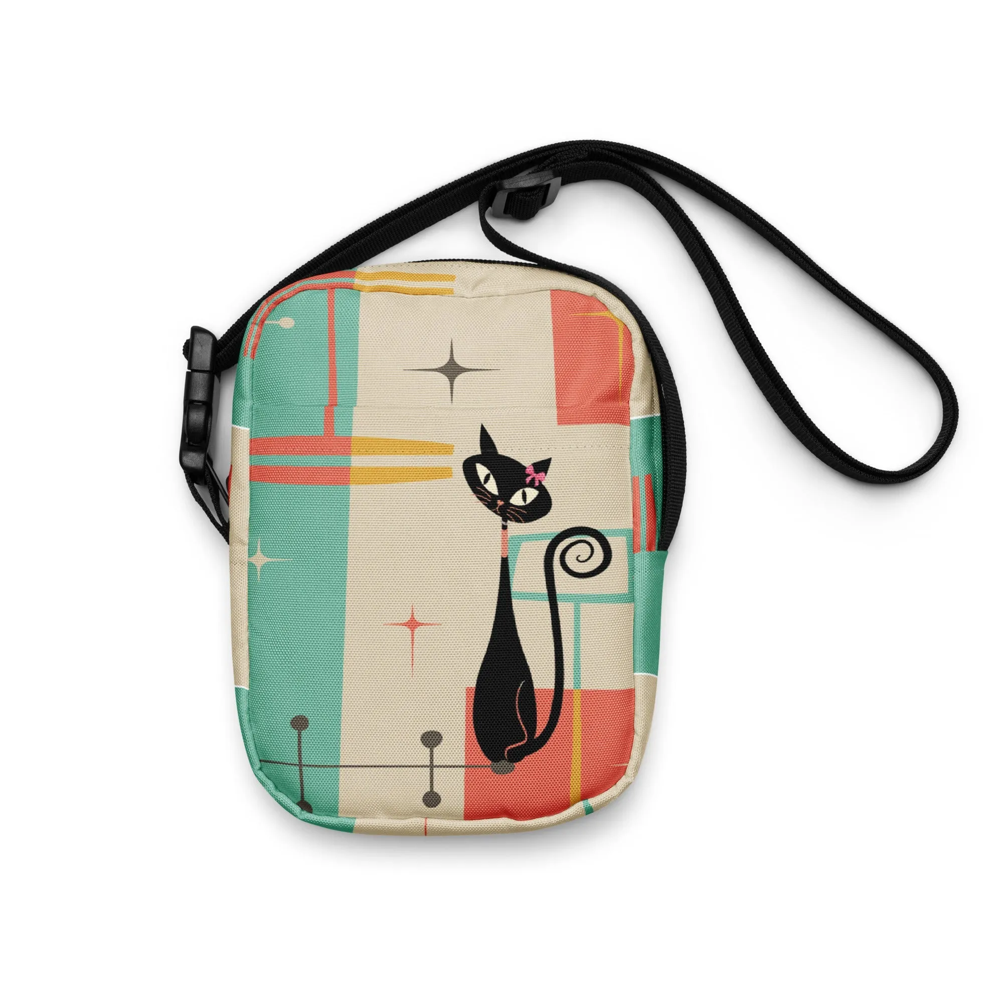 Atomic Cat Mid Century Everyday Purse, Retro 50s MCM Crossbody Sling Bag, Funky Vintage Shoulder Bag