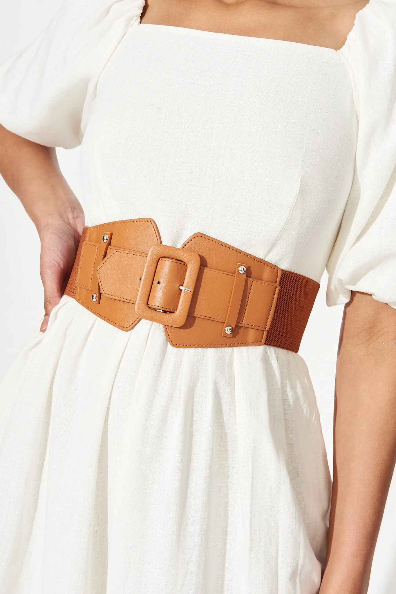 August   Delilah Jackie Stretch Corset Belt In Brown