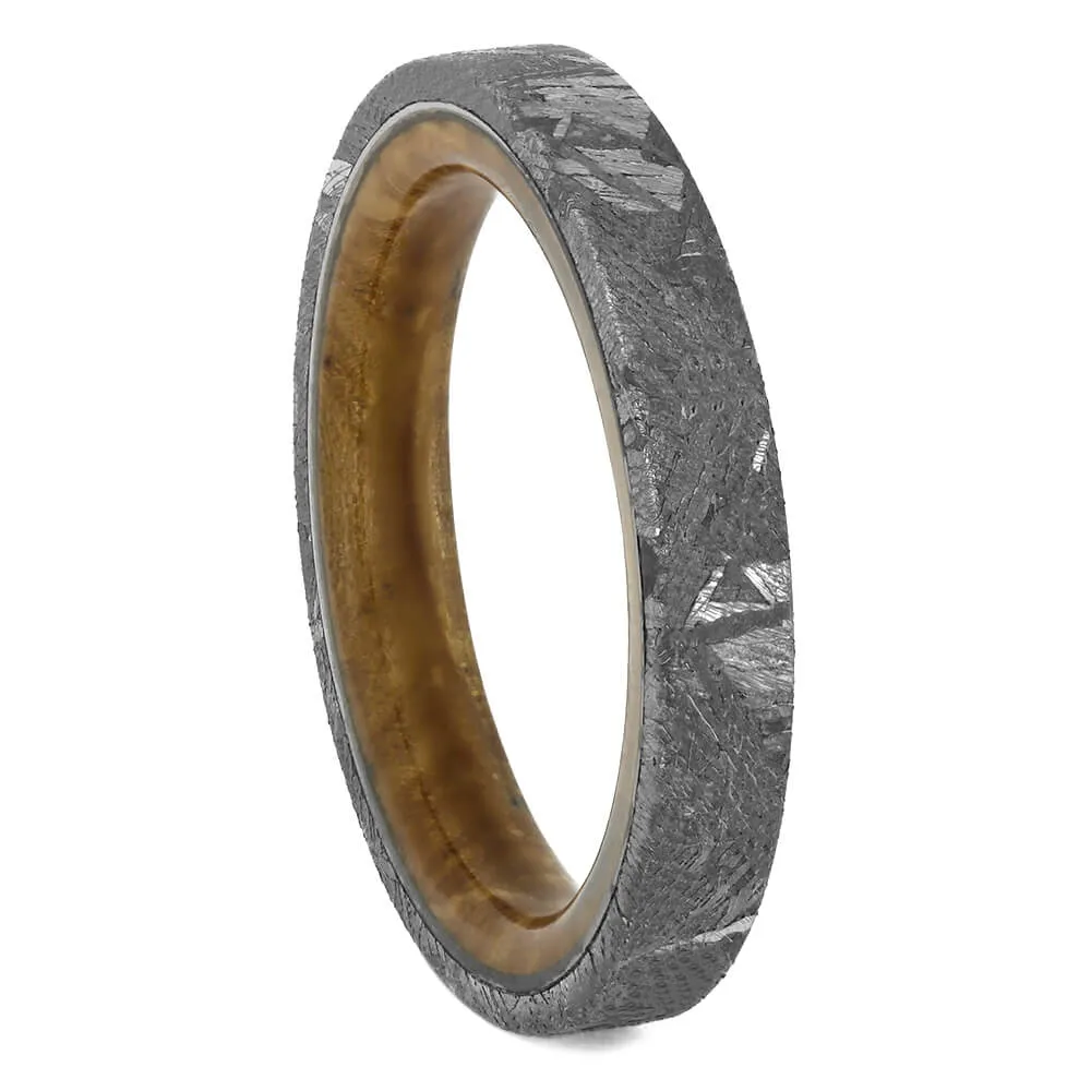 Authentic Meteorite and Whiskey Barrel Oak Wood Wedding Ring Set