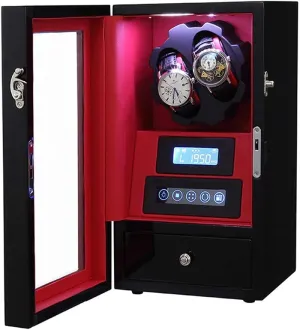 Automatic Double Watch Winder Box Wooden Storage Box Touch Display Screen Piano Paint Finish Quiet Motor /958