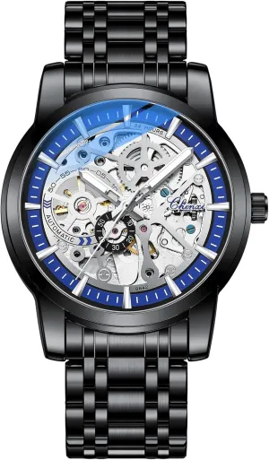 Automatic Skeleton Watches for Men Mechanical Wrist Watches Business Stainless Steel Waterproof Watches