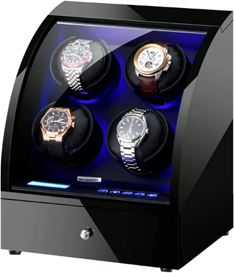 Automatic Watch Winder Box Wooden Storage Case with Remote Control LCD Touch Screen Soft Leather Watch Pillows Good,4 3-A(4 3)