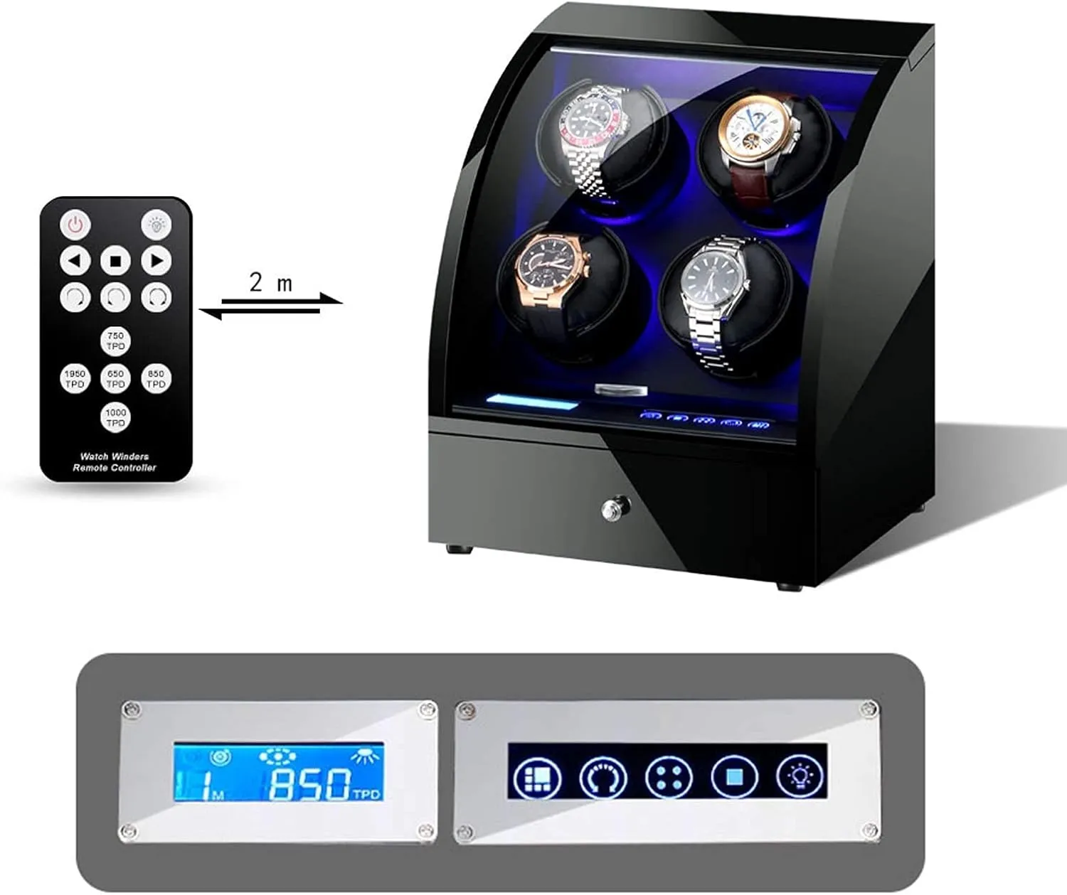 Automatic Watch Winder Box Wooden Storage Case with Remote Control LCD Touch Screen Soft Leather Watch Pillows Good,4 3-A(4 3)