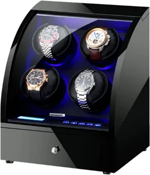 Automatic Watch Winder Box Wooden Storage Case with Remote Control LCD Touch Screen Soft Leather Watch Pillows Good,4 3-A(4 3)
