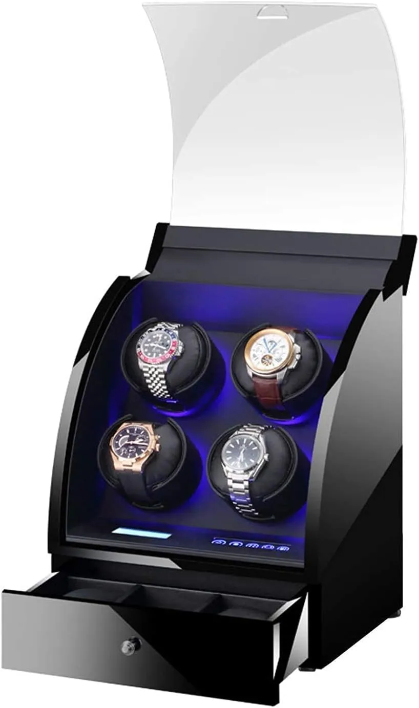 Automatic Watch Winder Box Wooden Storage Case with Remote Control LCD Touch Screen Soft Leather Watch Pillows Good,4 3-A(4 3)