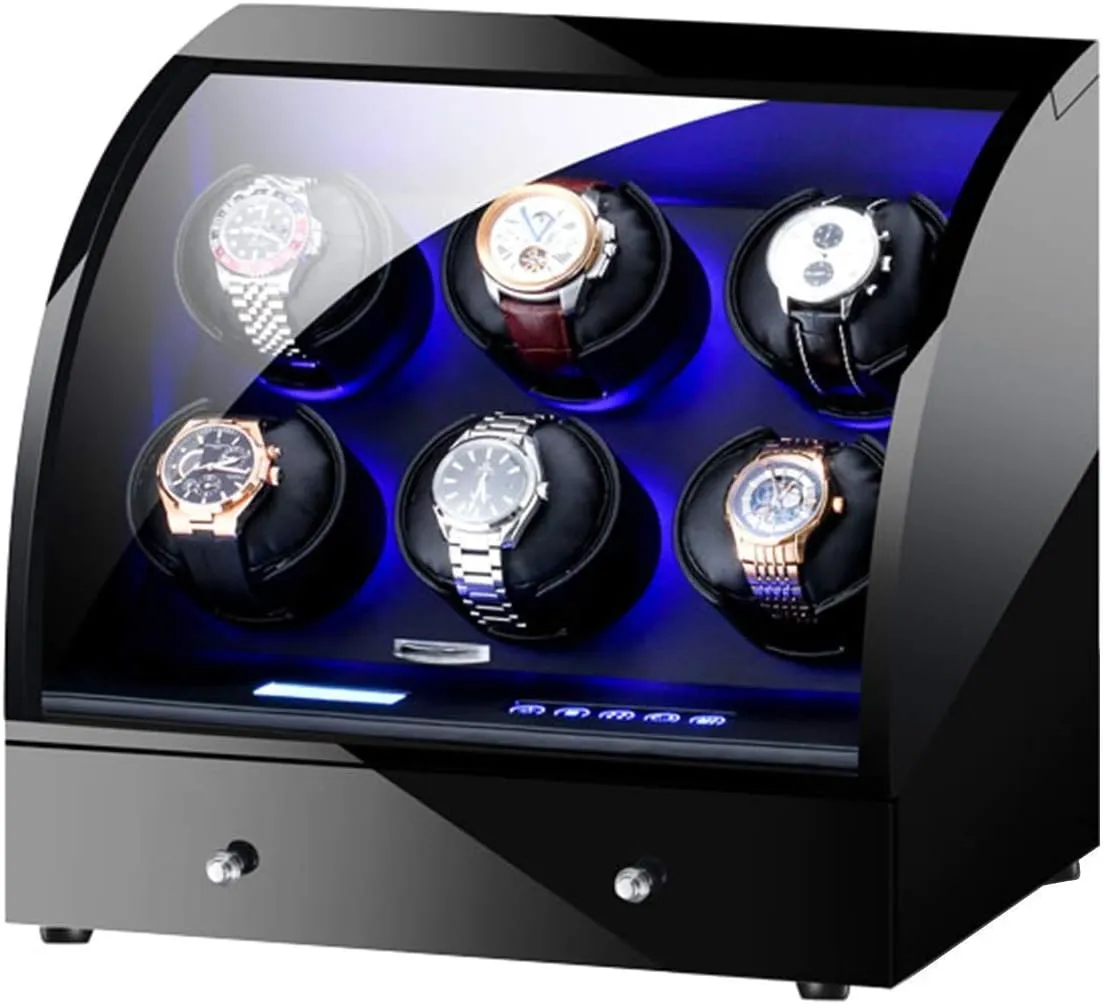 Automatic Watch Winder Box Wooden Storage Case with Remote Control LCD Touch Screen Soft Leather Watch Pillows