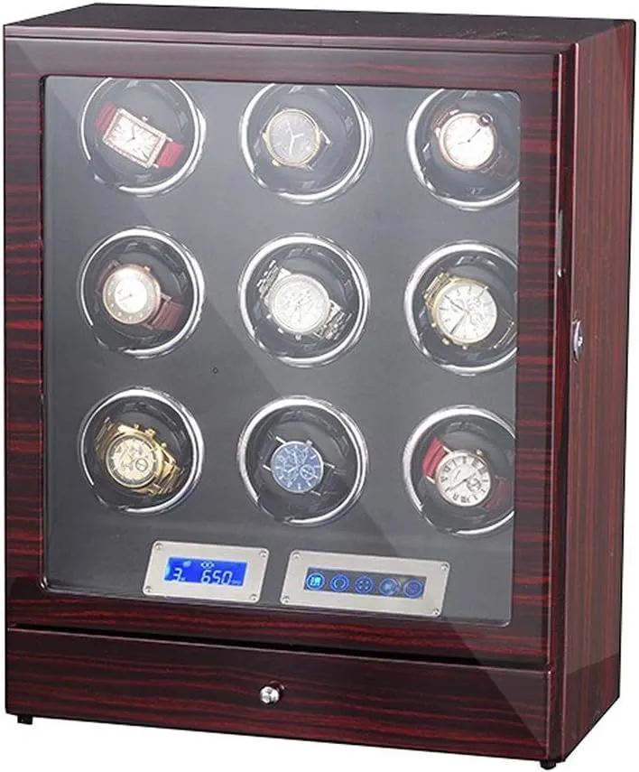 Automatic Watch Winder Wooden Watch Storage Box LCD Touch Screen Piano Paint Exterior Quiet Motor LED Illumination Watch Winder Display Watch Case Watch Storage