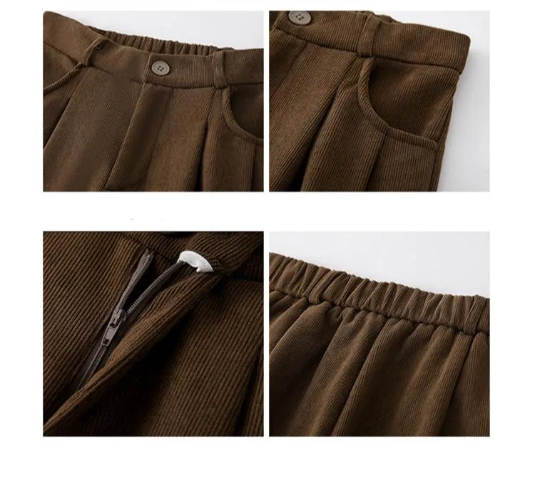 Autumn wide-leg pants for women, slim straight pants, casual high-waist corduroy suit pants