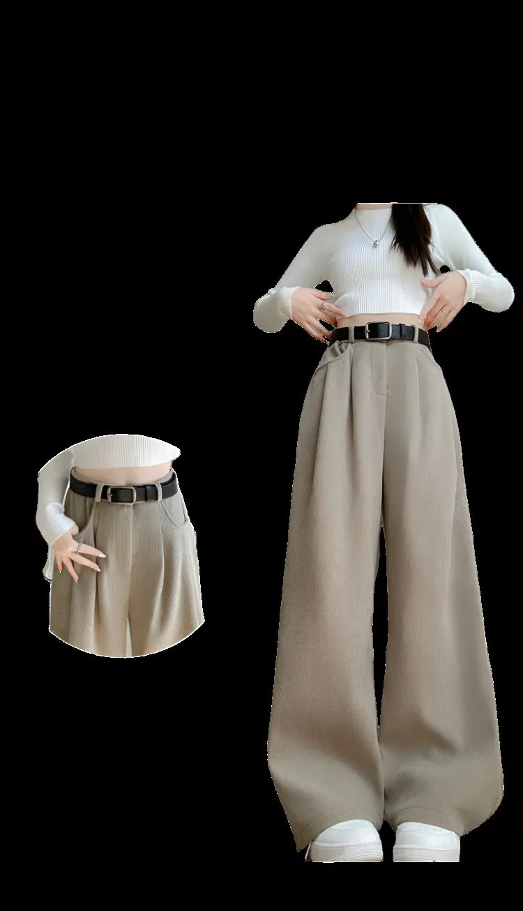 Autumn wide-leg pants for women, slim straight pants, casual high-waist corduroy suit pants
