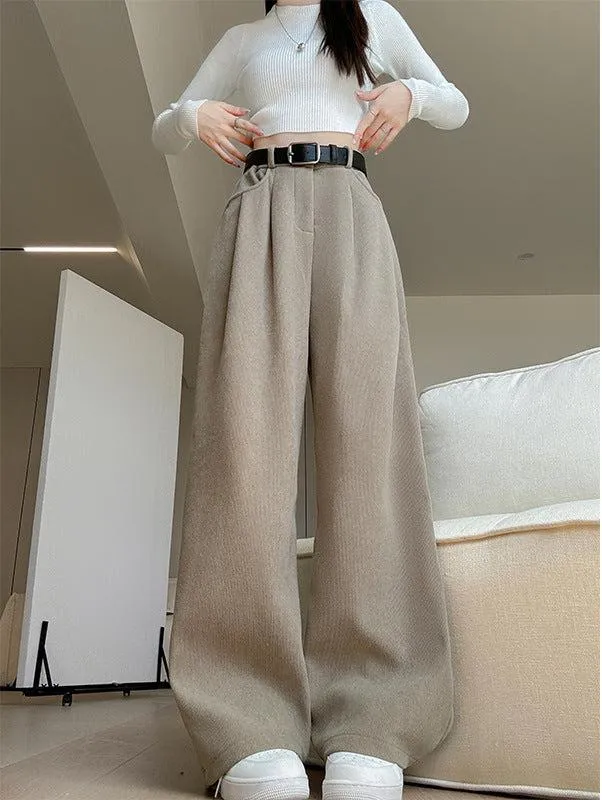 Autumn wide-leg pants for women, slim straight pants, casual high-waist corduroy suit pants