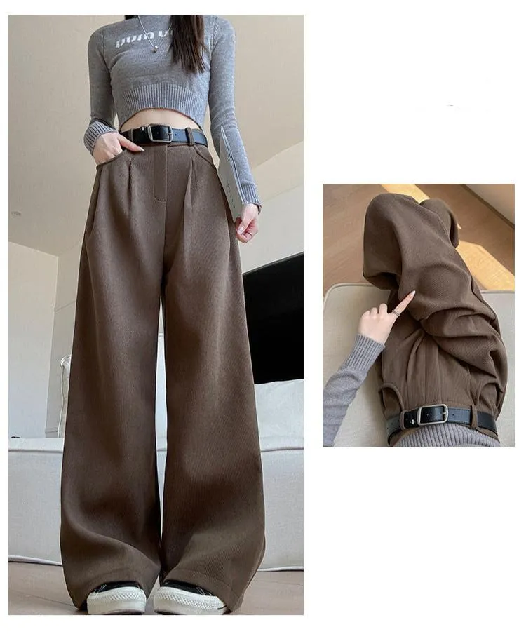 Autumn wide-leg pants for women, slim straight pants, casual high-waist corduroy suit pants