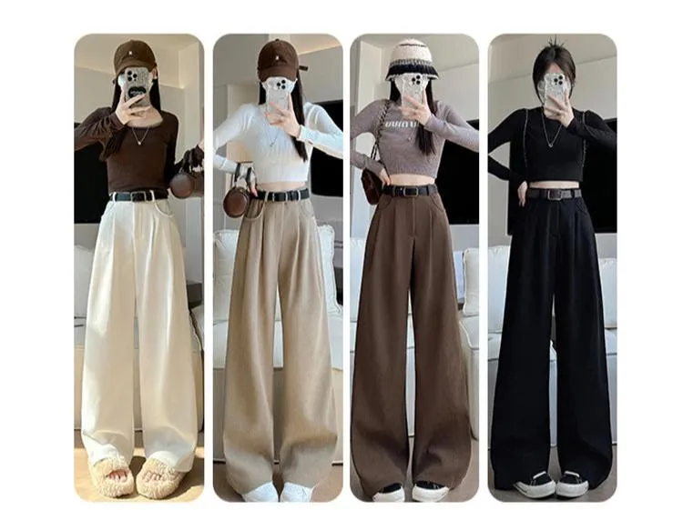 Autumn wide-leg pants for women, slim straight pants, casual high-waist corduroy suit pants