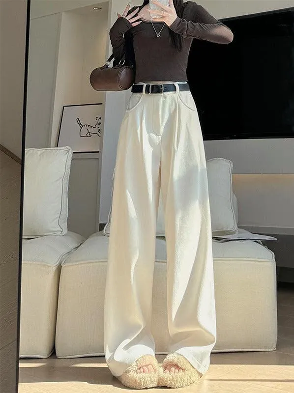 Autumn wide-leg pants for women, slim straight pants, casual high-waist corduroy suit pants