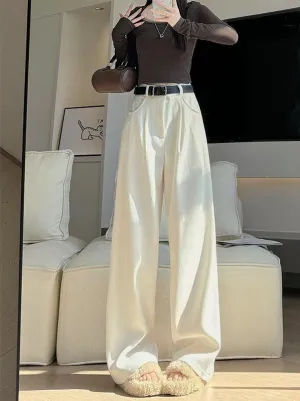 Autumn wide-leg pants for women, slim straight pants, casual high-waist corduroy suit pants
