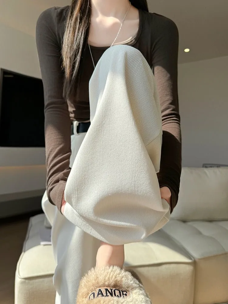 Autumn wide-leg pants for women, slim straight pants, casual high-waist corduroy suit pants