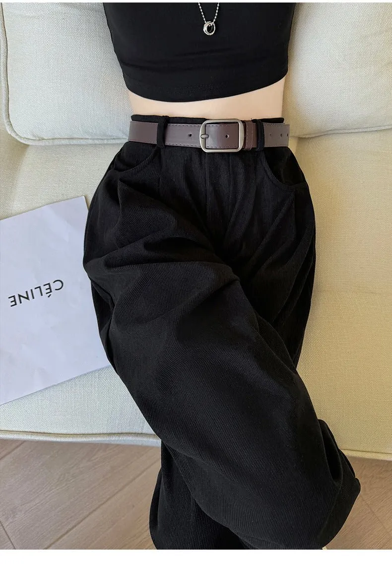 Autumn wide-leg pants for women, slim straight pants, casual high-waist corduroy suit pants