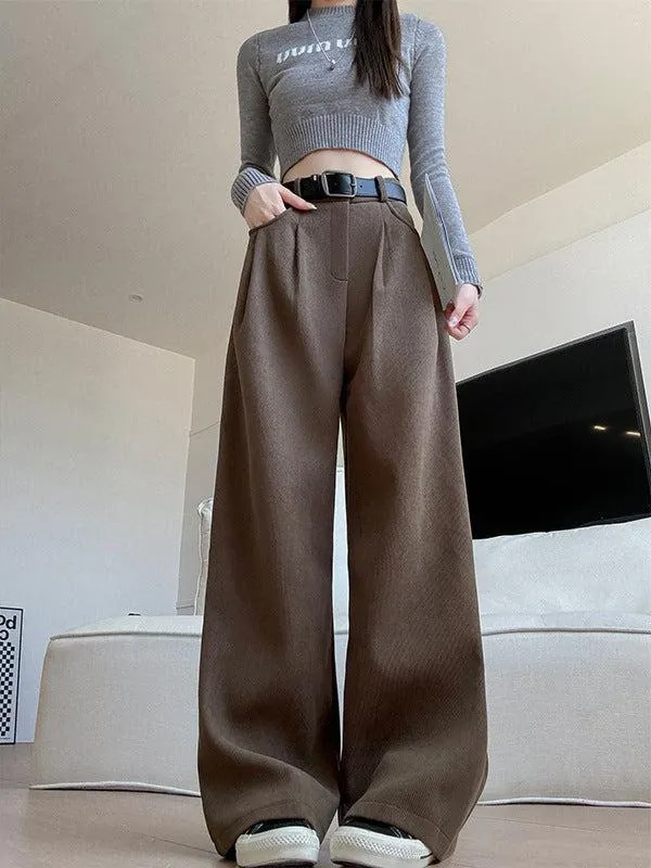 Autumn wide-leg pants for women, slim straight pants, casual high-waist corduroy suit pants