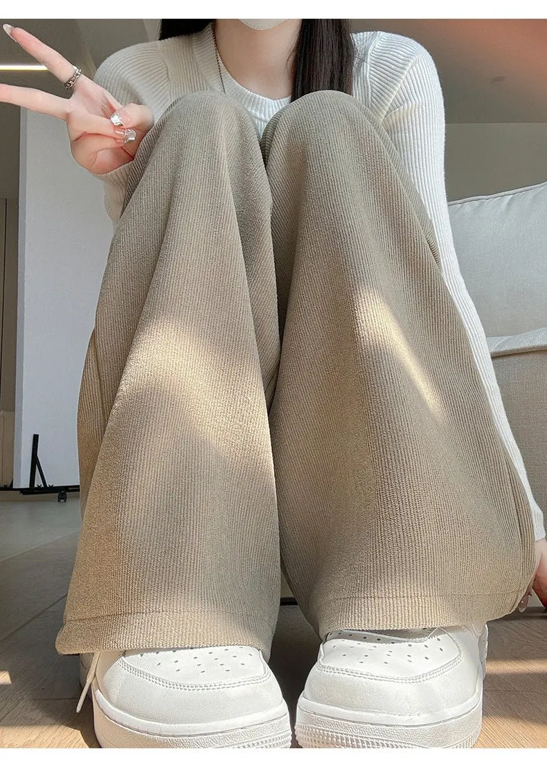 Autumn wide-leg pants for women, slim straight pants, casual high-waist corduroy suit pants