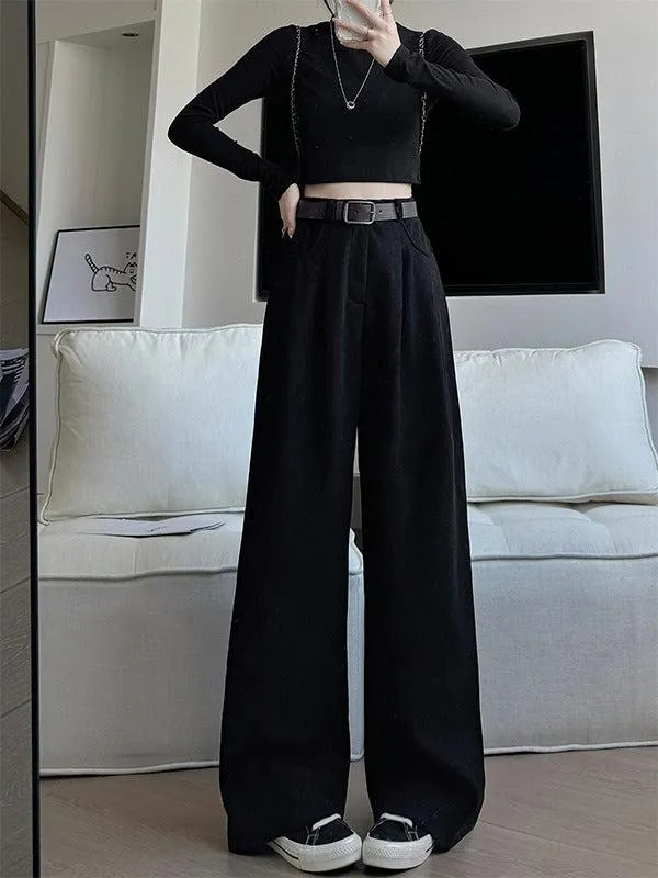 Autumn wide-leg pants for women, slim straight pants, casual high-waist corduroy suit pants