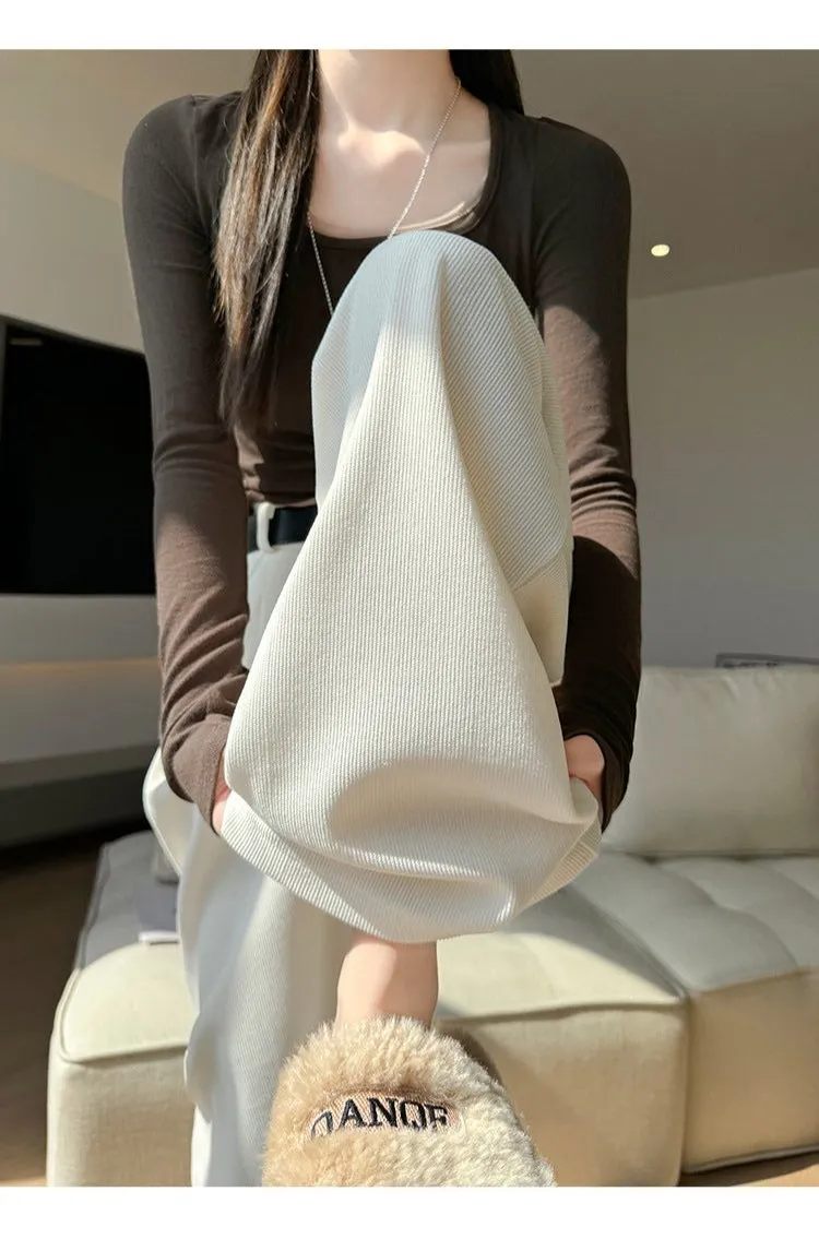 Autumn wide-leg pants for women, slim straight pants, casual high-waist corduroy suit pants