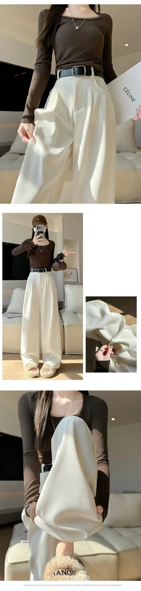 Autumn wide-leg pants for women, slim straight pants, casual high-waist corduroy suit pants
